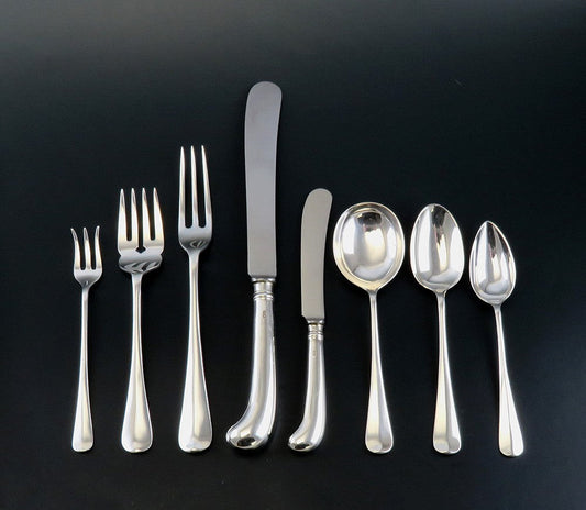 Fab VTG English Sterling Silver 68pc Rattail Queen Anne Hanoverian Flatware Set