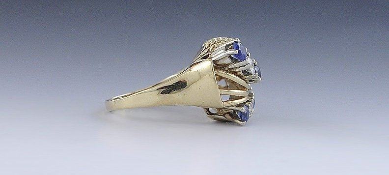 Beautiful 14k Yellow Gold ~.25ct Diamond & Sapphire Ring Size 8.25