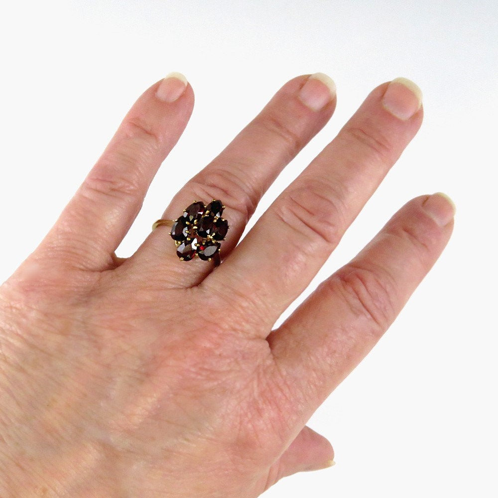 1960's-1980's Modern 14k Yellow Gold Red Garnet Ring Size 6
