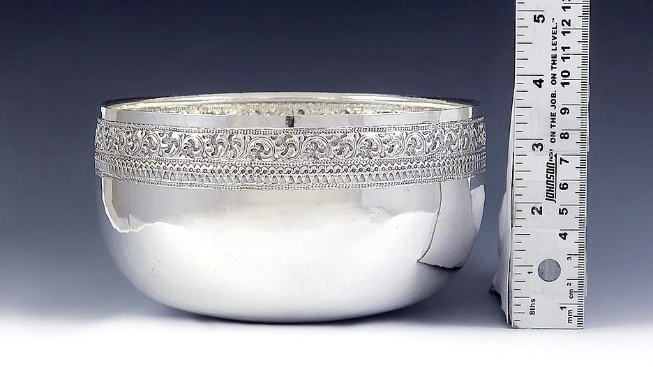 Beautiful Antique Southeast Asian Silver Hand Hammered Hand Chased Bowl
