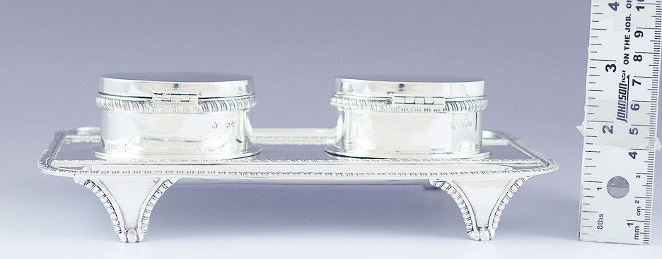 1892 Superb English Sterling Silver Double Partners Inkwell Stand