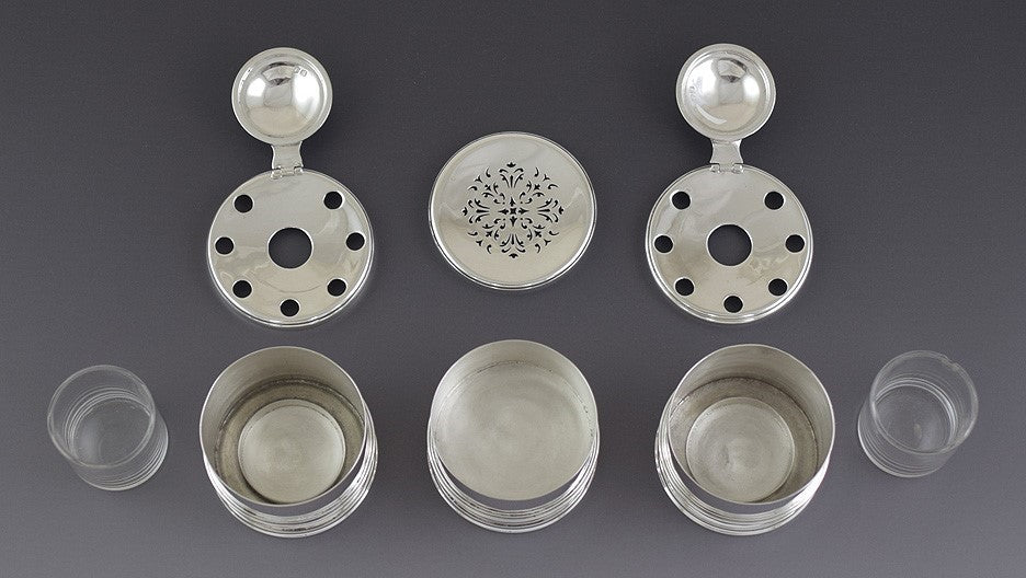 1916 English Crichton Sterling Silver Queen Anne Style Standish Inkwell Set