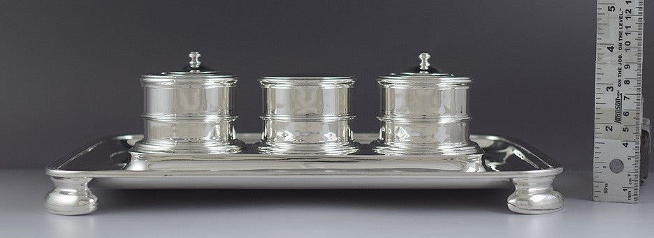 1916 English Crichton Sterling Silver Queen Anne Style Standish Inkwell Set