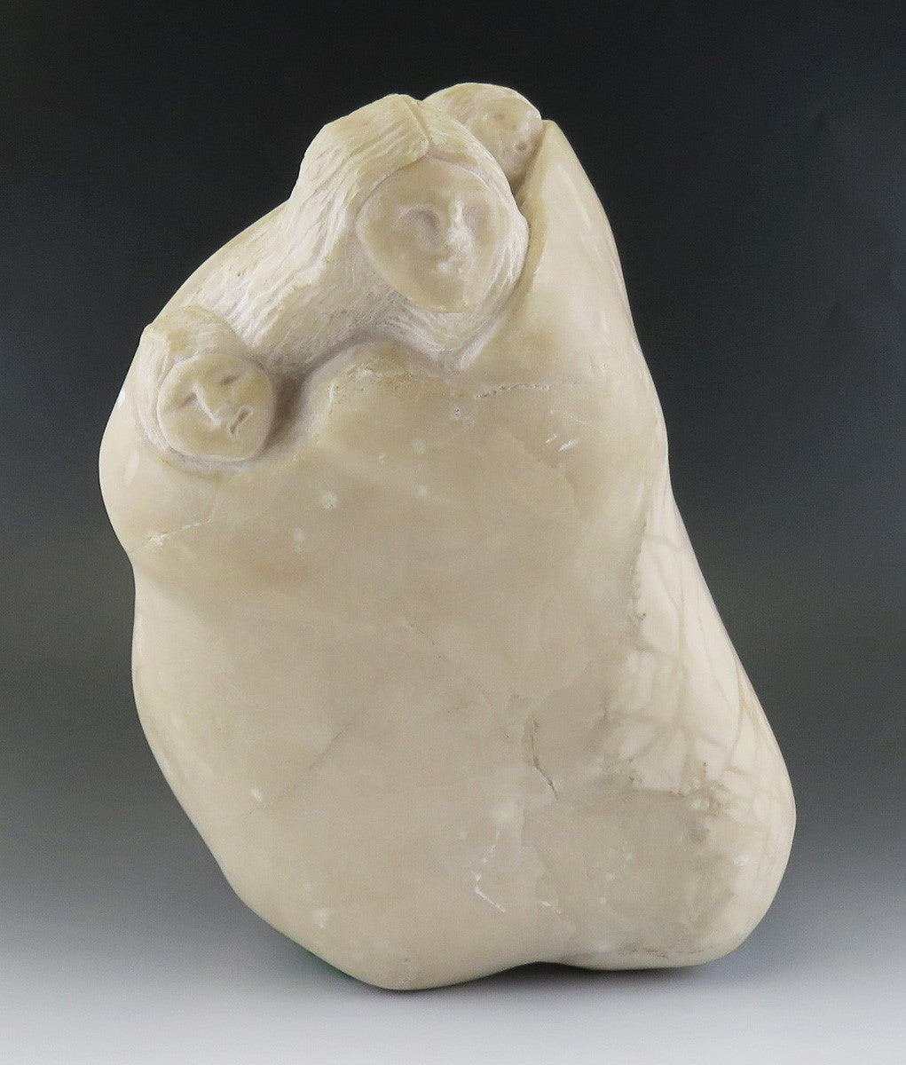 Alabaster Carving of Native American Mother and Babies by Robert Garcia Signed