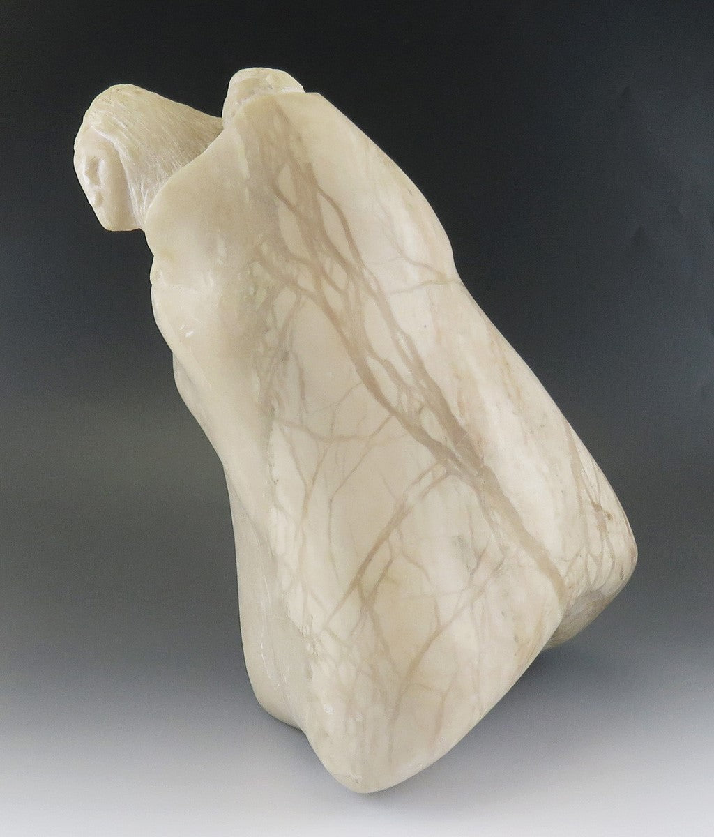 Alabaster Carving of Native American Mother and Babies by Robert Garcia Signed