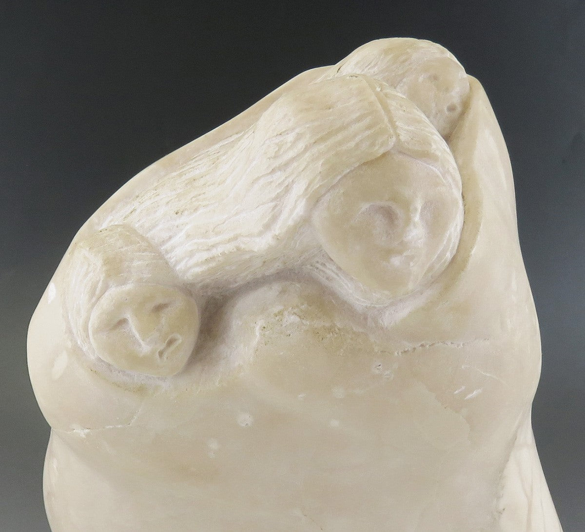Alabaster Carving of Native American Mother and Babies by Robert Garcia Signed