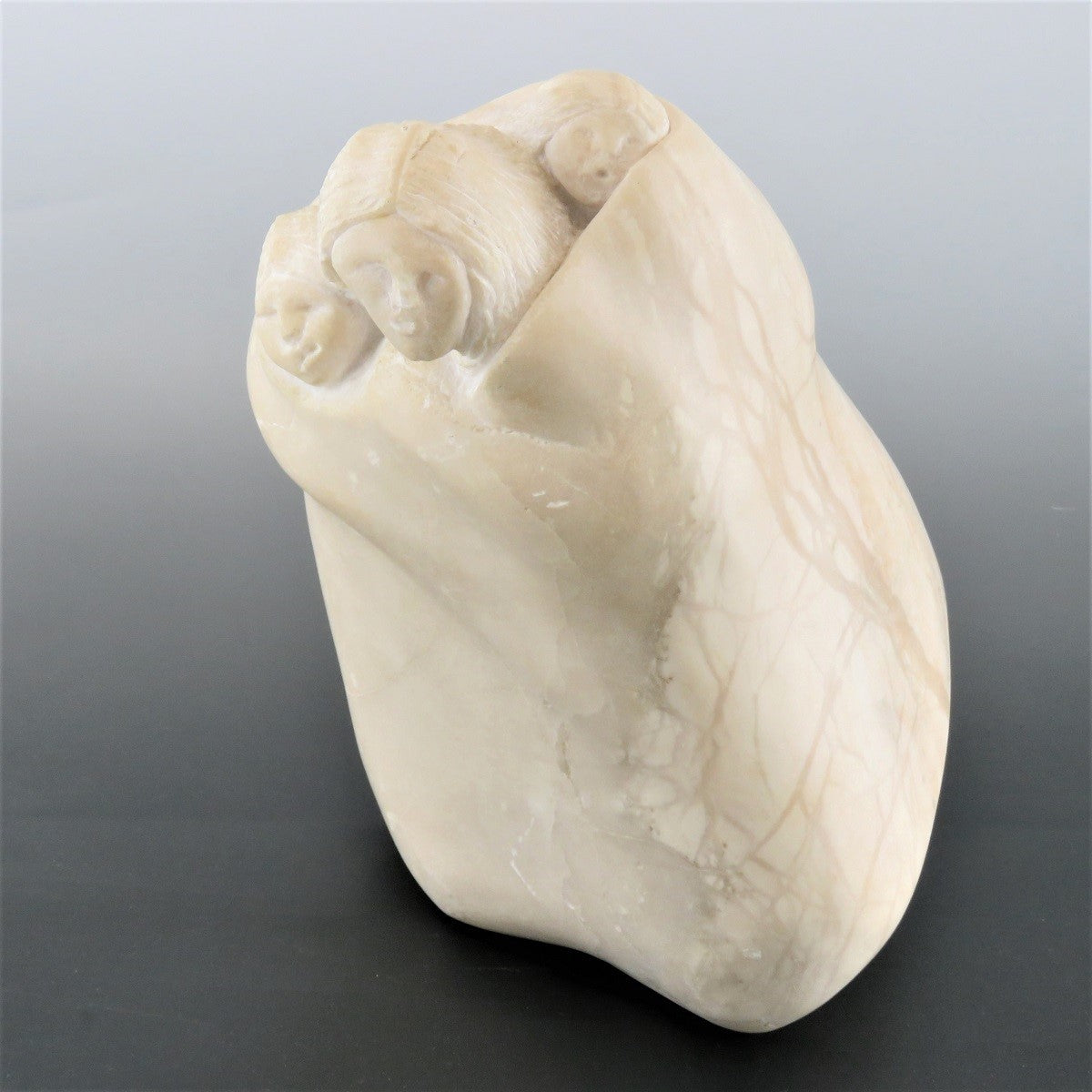 Alabaster Carving of Native American Mother and Babies by Robert Garcia Signed