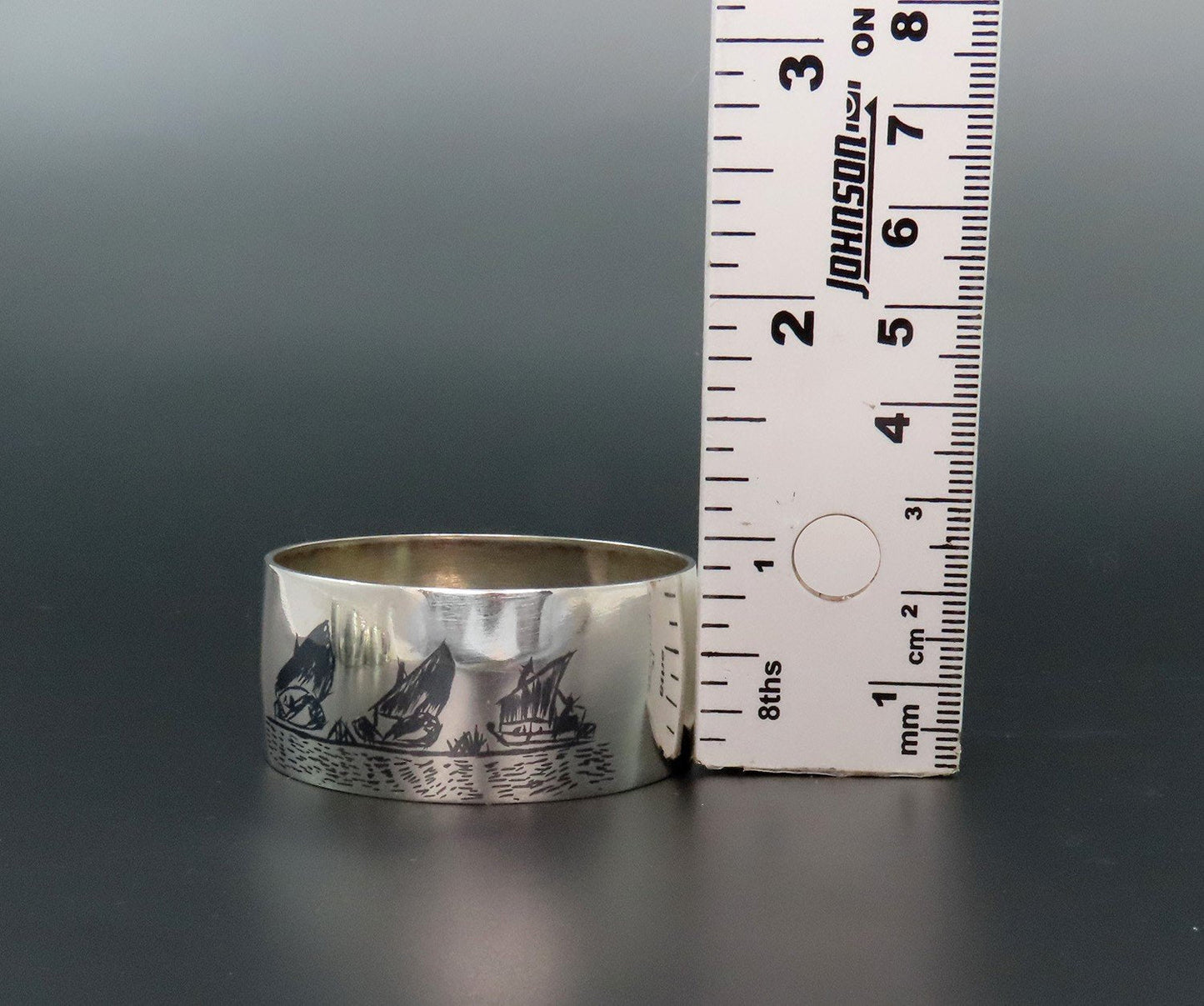 Neat Middle Eastern Silver Napkin Ring Engraved "Irene" Enamel Painted Scenes