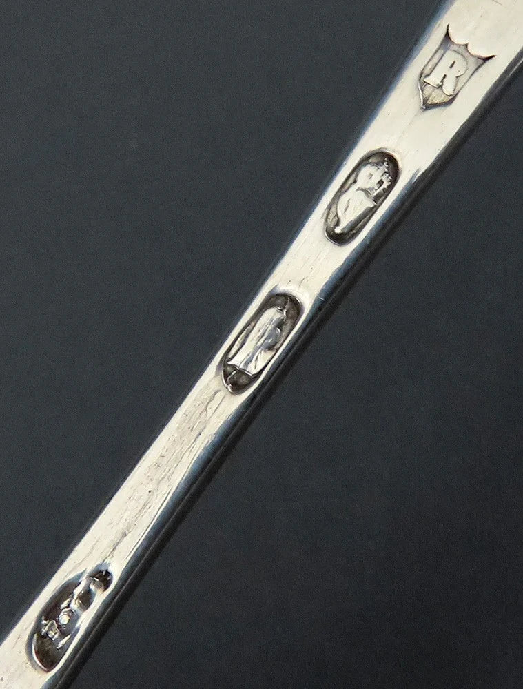 12 1801 Sterling Silver Irish Star Dessert or Place Spoons w Hopkins Crest