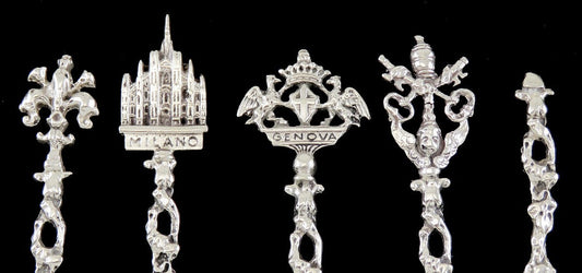 Great Set 4 Italian Silver Souvenir Demitasse Spoons w City Crests