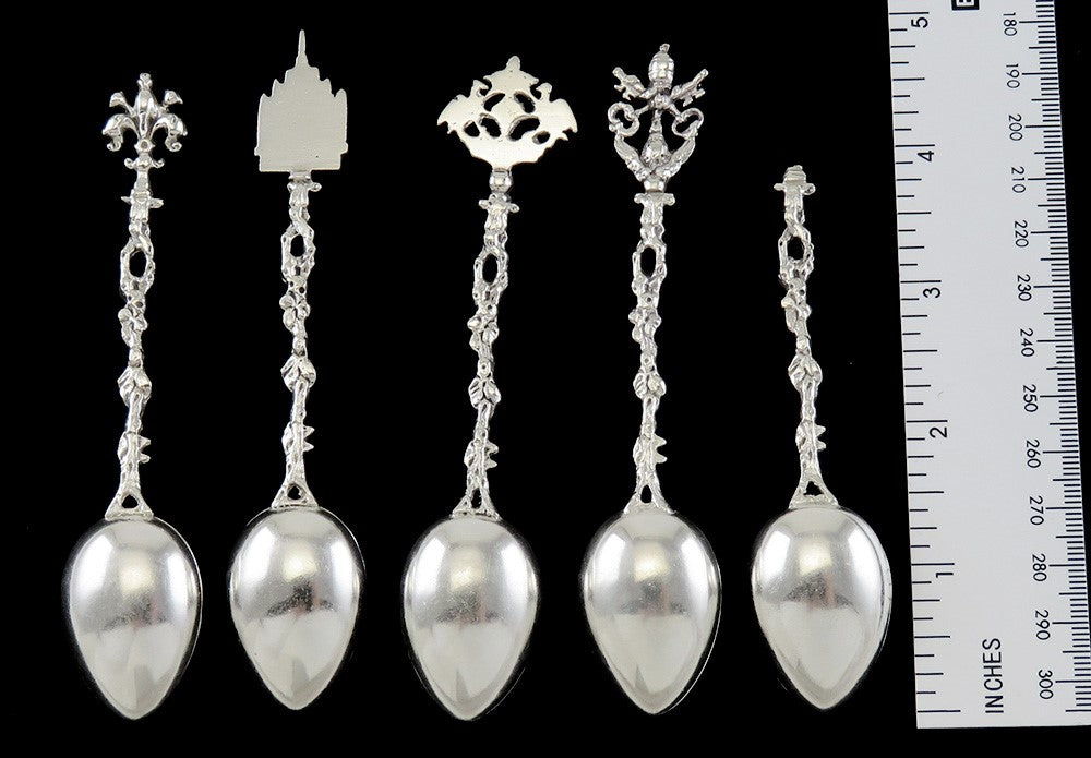 Great Set 4 Italian Silver Souvenir Demitasse Spoons w City Crests