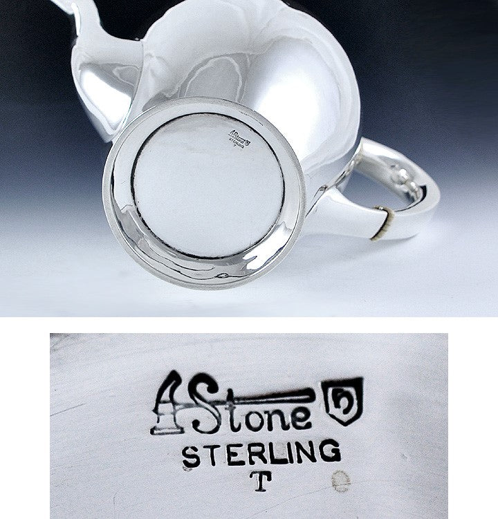 Antique c1920 Arthur Stone Assc. Sterling Silver Rounded Tea Coffee Pot