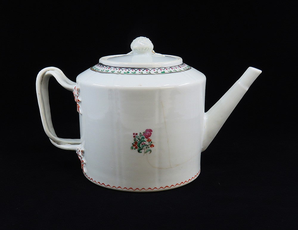 c1790 Chinese Export Porcelain White and Rose Floral Teapot