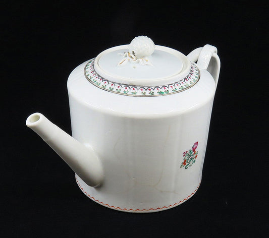 c1790 Chinese Export Porcelain White and Rose Floral Teapot