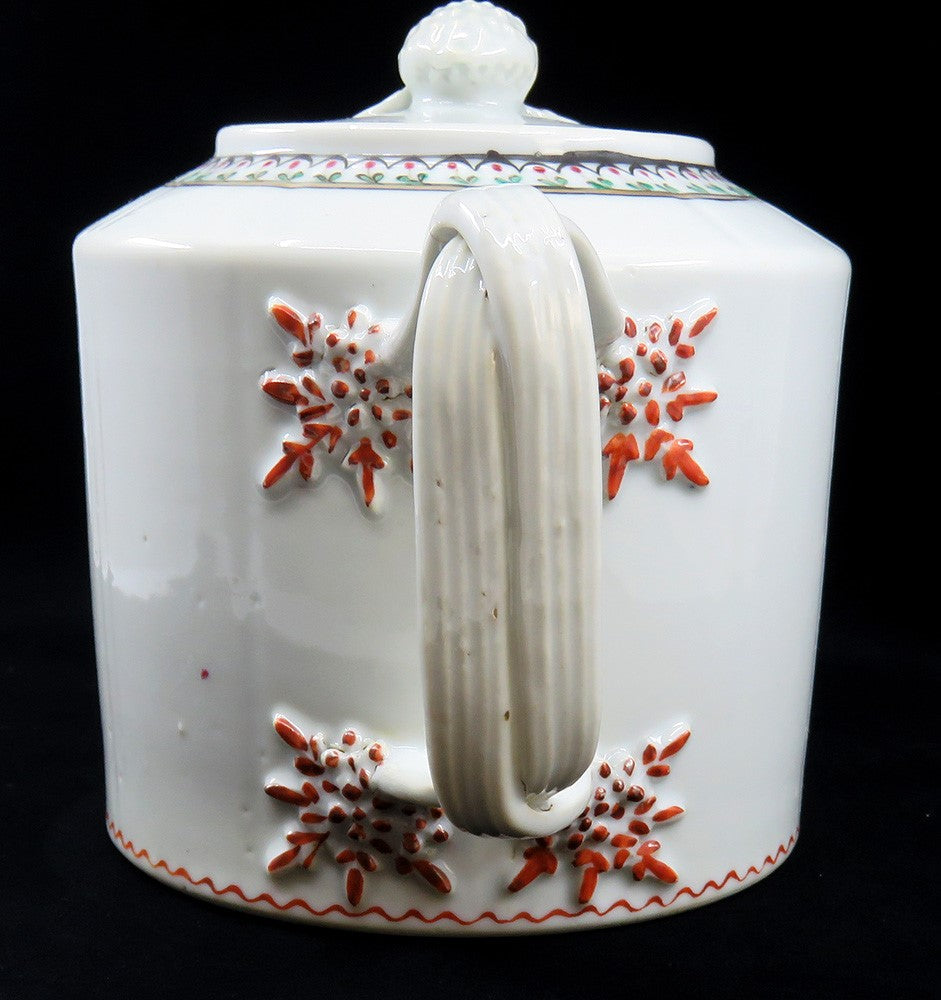 c1790 Chinese Export Porcelain White and Rose Floral Teapot