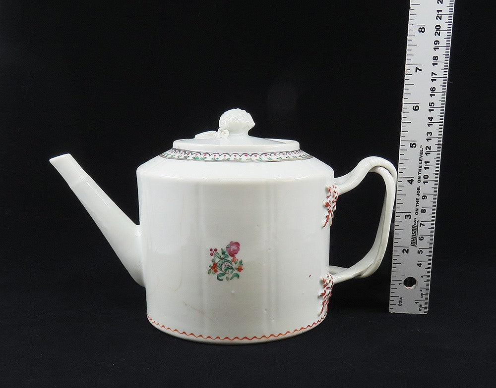 c1790 Chinese Export Porcelain White and Rose Floral Teapot