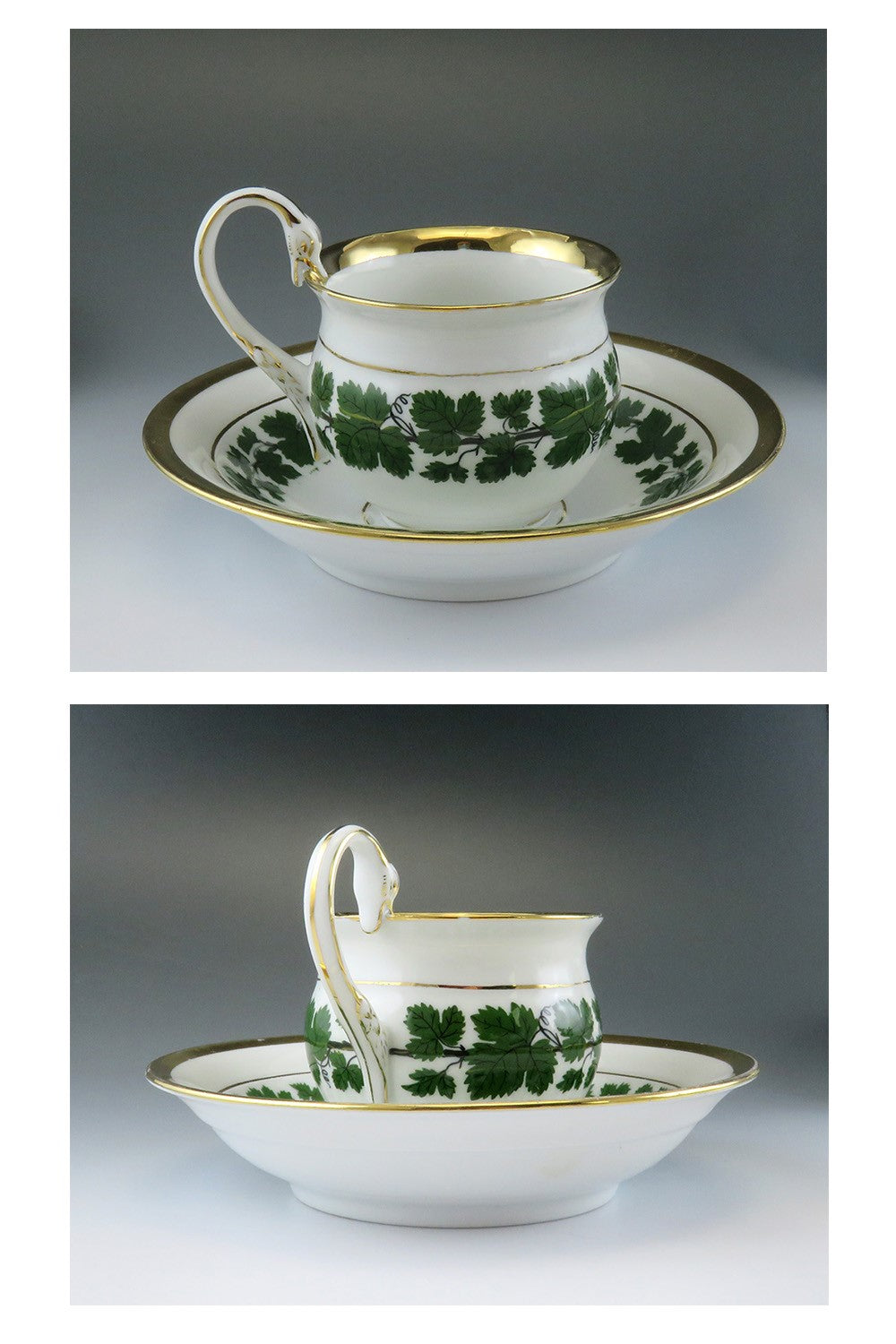 Fantastic 17pc Meissen Full Green Vine Gilt Tea Coffee Cup and Saucer Set