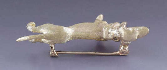 Charming 14k Yellow Gold Dachshund Dog Pin Brooch Florentine Finish