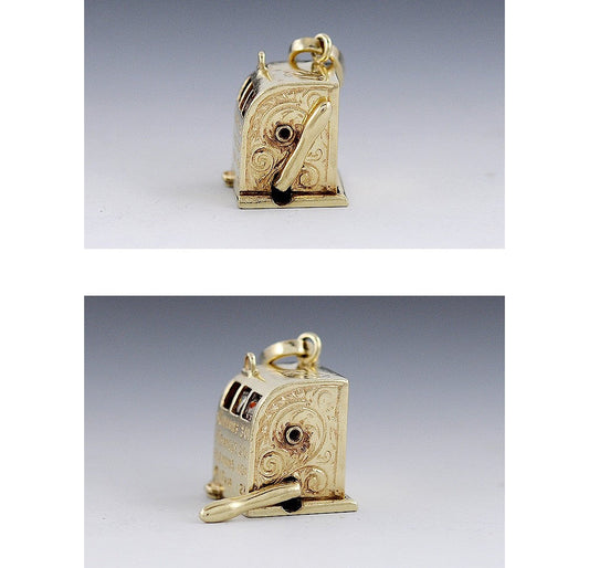 Incredible 14k Gold Mechanical Slot Machine Charm Pendant Really Spins!