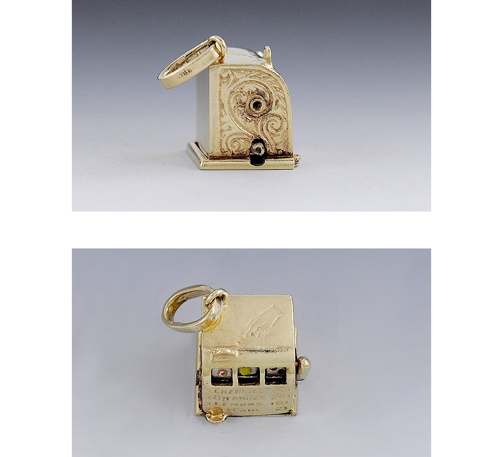 Incredible 14k Gold Mechanical Slot Machine Charm Pendant Really Spins!