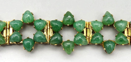 Well Made 14K Yellow Gold Aventurine Stone Star Flower Linked Bracelet 7"