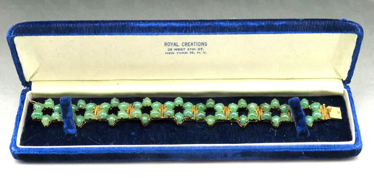 Well Made 14K Yellow Gold Aventurine Stone Star Flower Linked Bracelet 7"