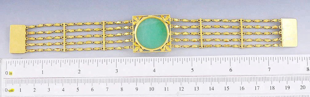 Stunning 14k Gold Hand Carved Chinese Jadeite Jade Peach Longevity Bracelet