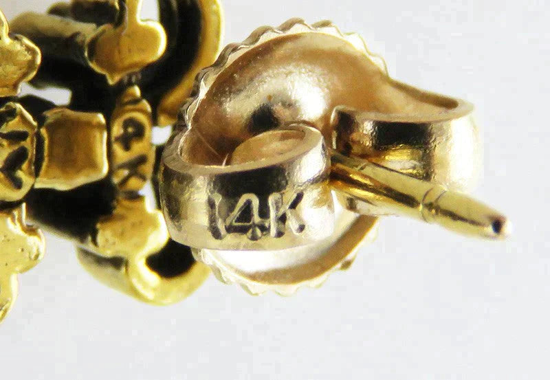 Vintage Victorian Style 14K Yellow Gold Natural Jade Stone Dangle Earrings