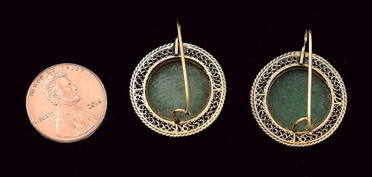 Stunning 14k Yellow Gold Jadeite Stone Pierced Earrings Round Form