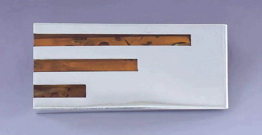 Polish Moderne Sterling Silver Amber Inlay Pin Brooch Matching Earrings Set