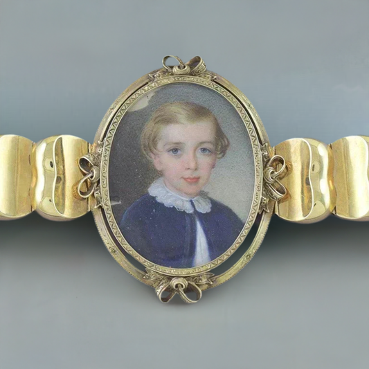 Fantastic c1850 Victorian 14k Gold Hand Painted Miniature Portrait Bracelet