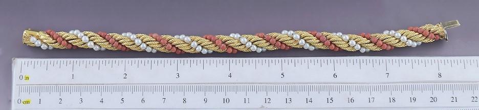 Beautiful 18k Yellow Gold Pearl Coral Twist Cable Ropetwist Bracelet