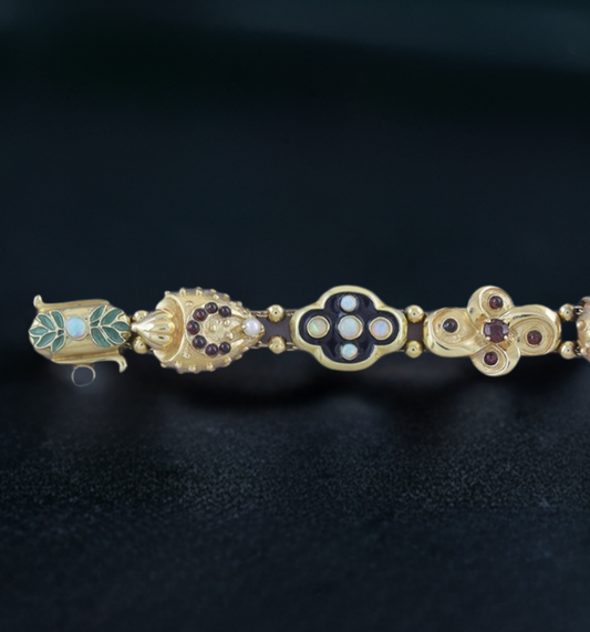 Best Quality 14K Gold Diamond Pearl Gemstone Slider Bracelet w 9 Sliders