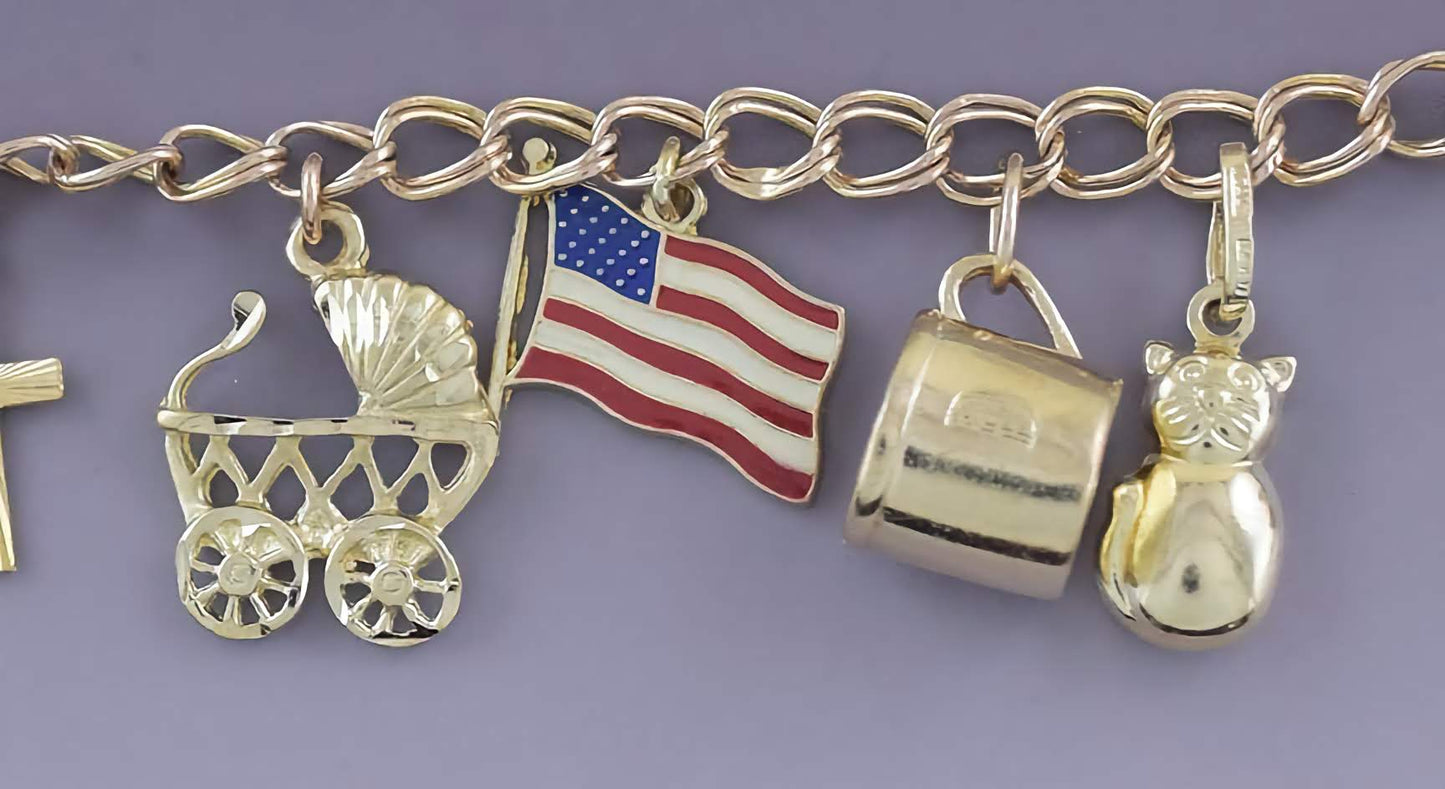 Cute 14k Gold Baby Christening Luck Charm Bracelet Shamrock Rabbit Claddagh