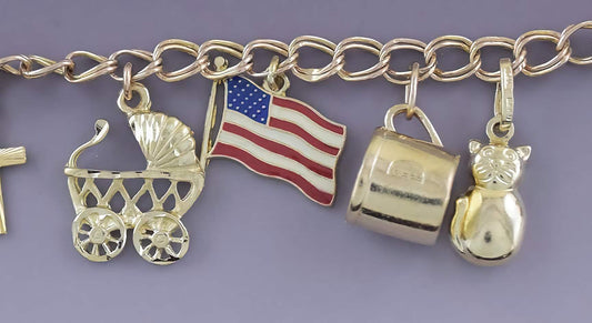 Cute 14k Gold Baby Christening Luck Charm Bracelet Shamrock Rabbit Claddagh