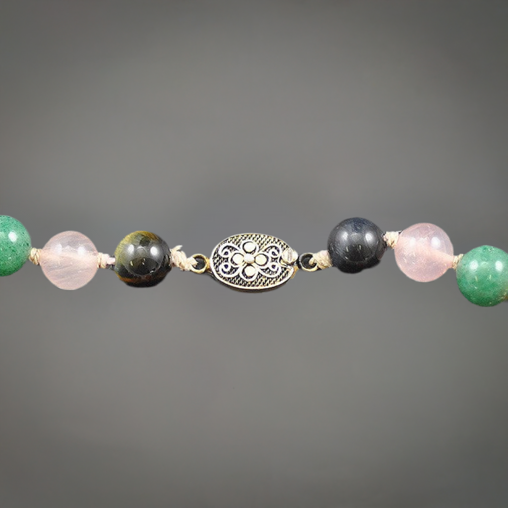 Gorgeous Silver w/ Tigers Eye and Red/Green/White/Peach Agate Stone Necklace