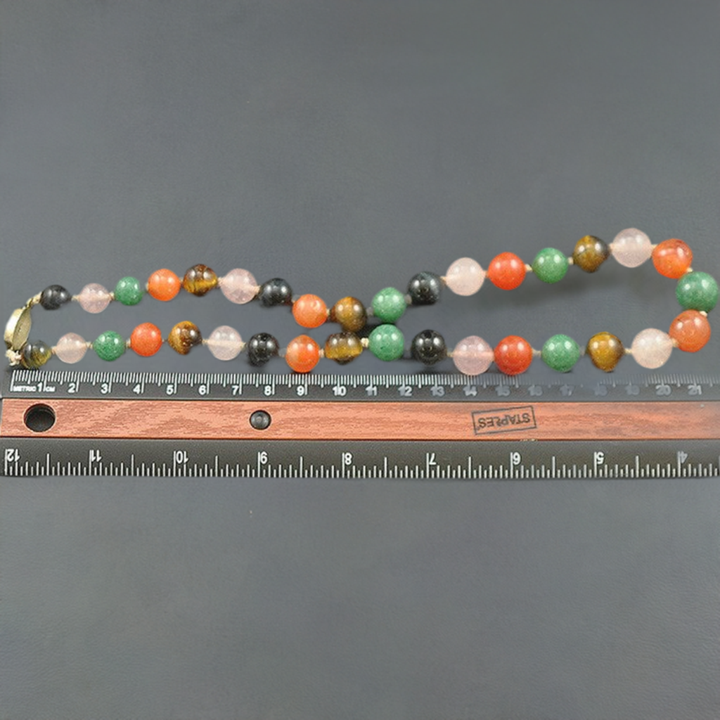 Gorgeous Silver w/ Tigers Eye and Red/Green/White/Peach Agate Stone Necklace