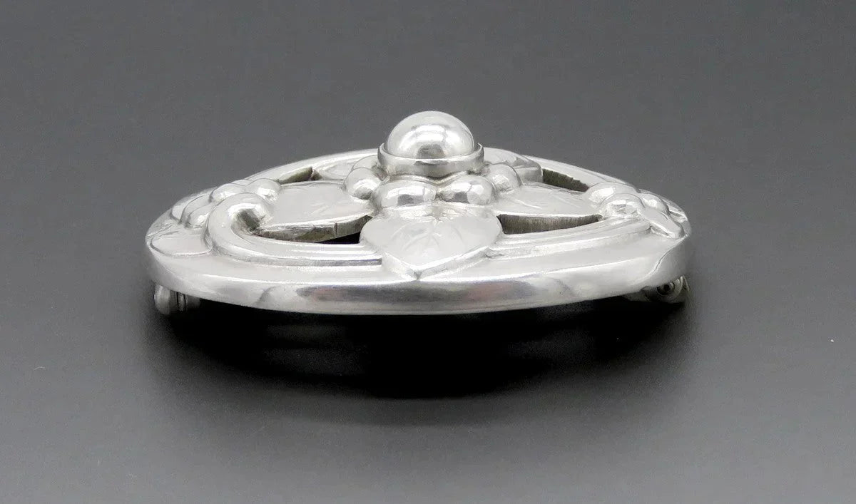 Mid Century Danish Georg Jensen Sterling Silver #138 Oval Flower Pin Brooch