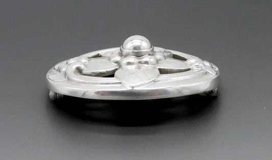 Mid Century Danish Georg Jensen Sterling Silver #138 Oval Flower Pin Brooch