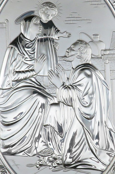 Italian 850 Silver Oval Plaque Wall Hanging of Jesus Mary Joseph