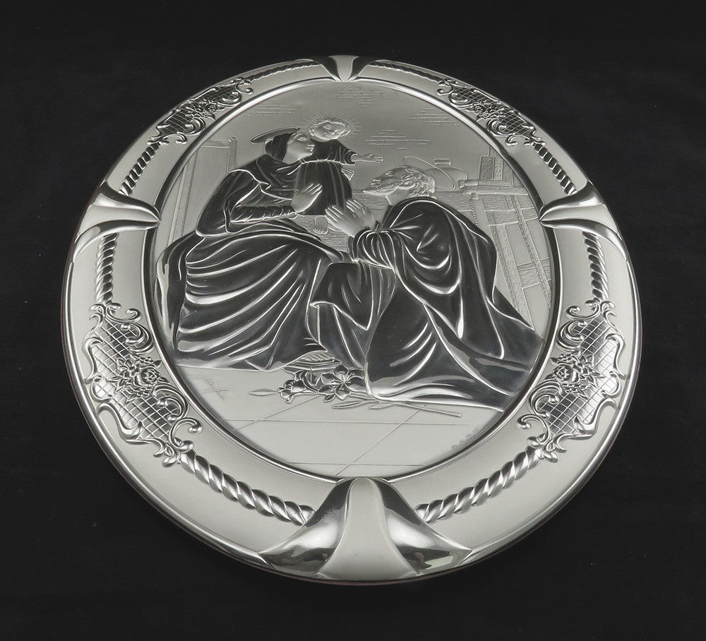 Italian 850 Silver Oval Plaque Wall Hanging of Jesus Mary Joseph