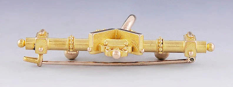 c1860s-1870s Fabulous 14k Gold Victorian Etruscan Revival Bar Pin/Brooch