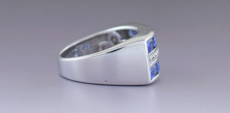 Stylish 14k White Gold Diamond & ~1.6ct Blue Sapphire Ring Size 6.5