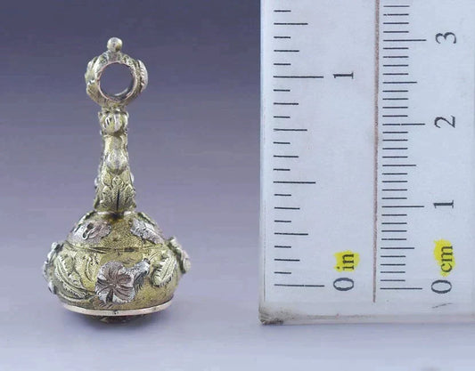 Mid 1800s Victorian Gold Filled Multi Tone Floral Design Citrine Gem Set Fob