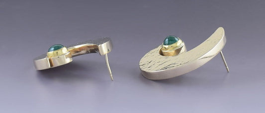Arts Crafts Style 14K & 22K Gold & Emerald M Hughes Earrings