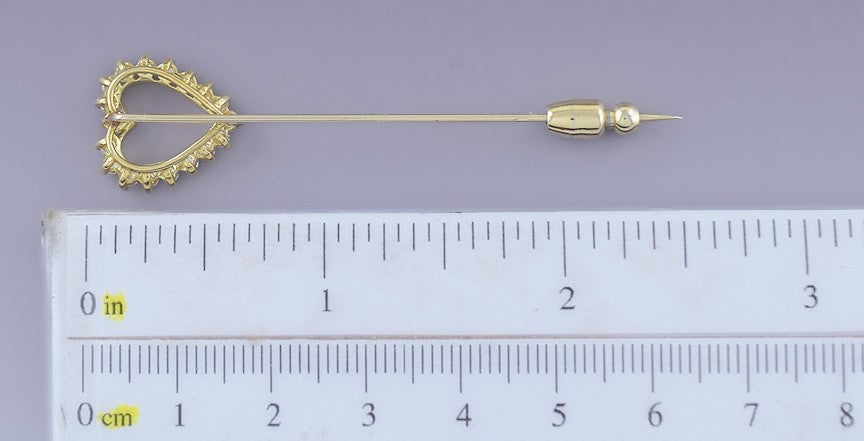 Dazzling 18k Gold & ~.72ct Diamond Heart Shaped Stickpin