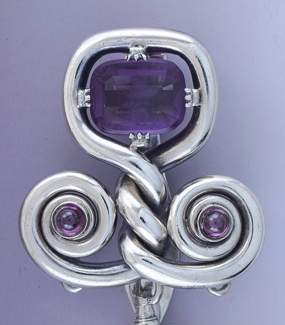 c1900 Superb Silver Amethyst & Garnet Ladies Lapel Watch