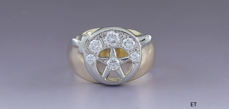 Rare VTG c1930s 14k White & Yellow Gold ~.50ct Diamond Shriners Masonic Ring