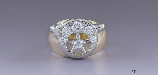Rare VTG c1930s 14k White & Yellow Gold ~.50ct Diamond Shriners Masonic Ring