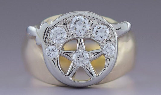 Rare VTG c1930s 14k White & Yellow Gold ~.50ct Diamond Shriners Masonic Ring